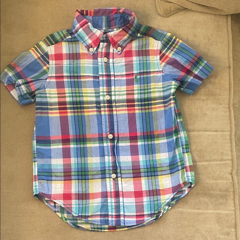 Ralph Lauren Boys Multicolor Plaid Short Sleeve Button-Down Shirt
